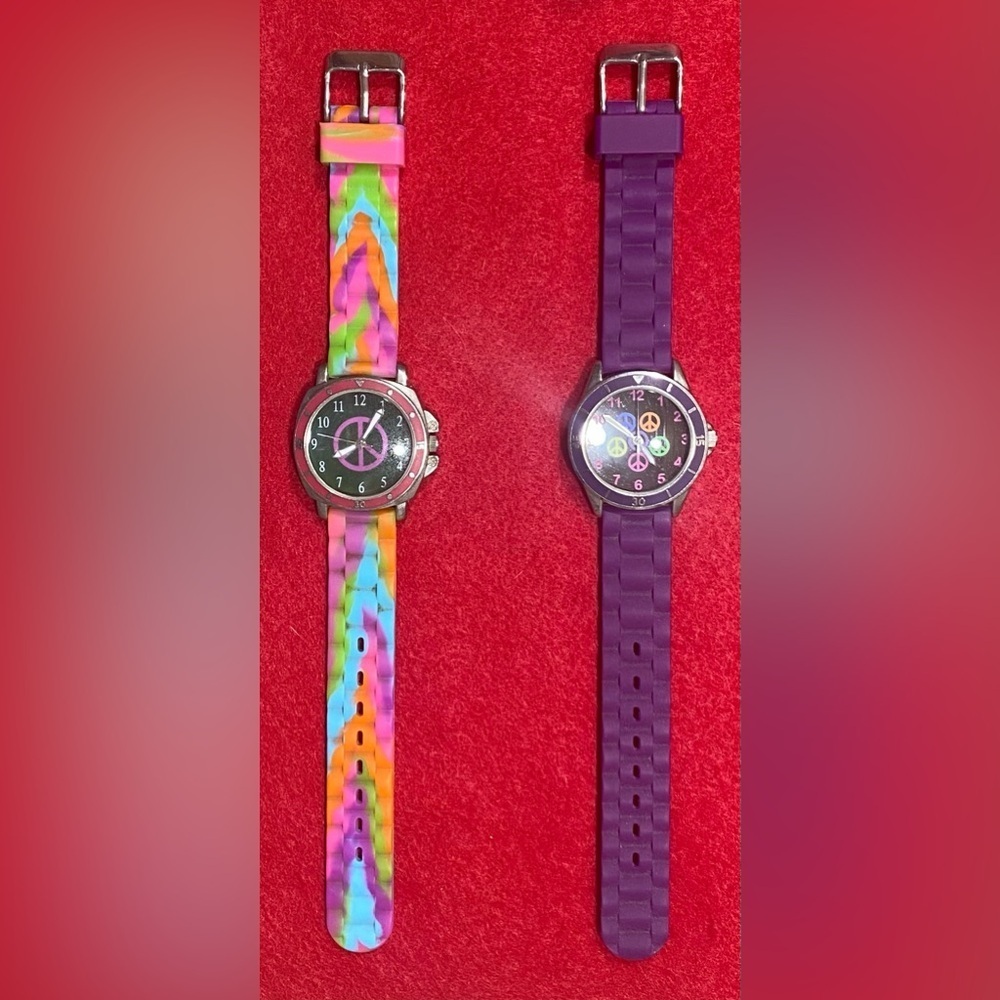 Watches Rubber Peace Watches Set of 2 Purple and Tie Dye Vintage